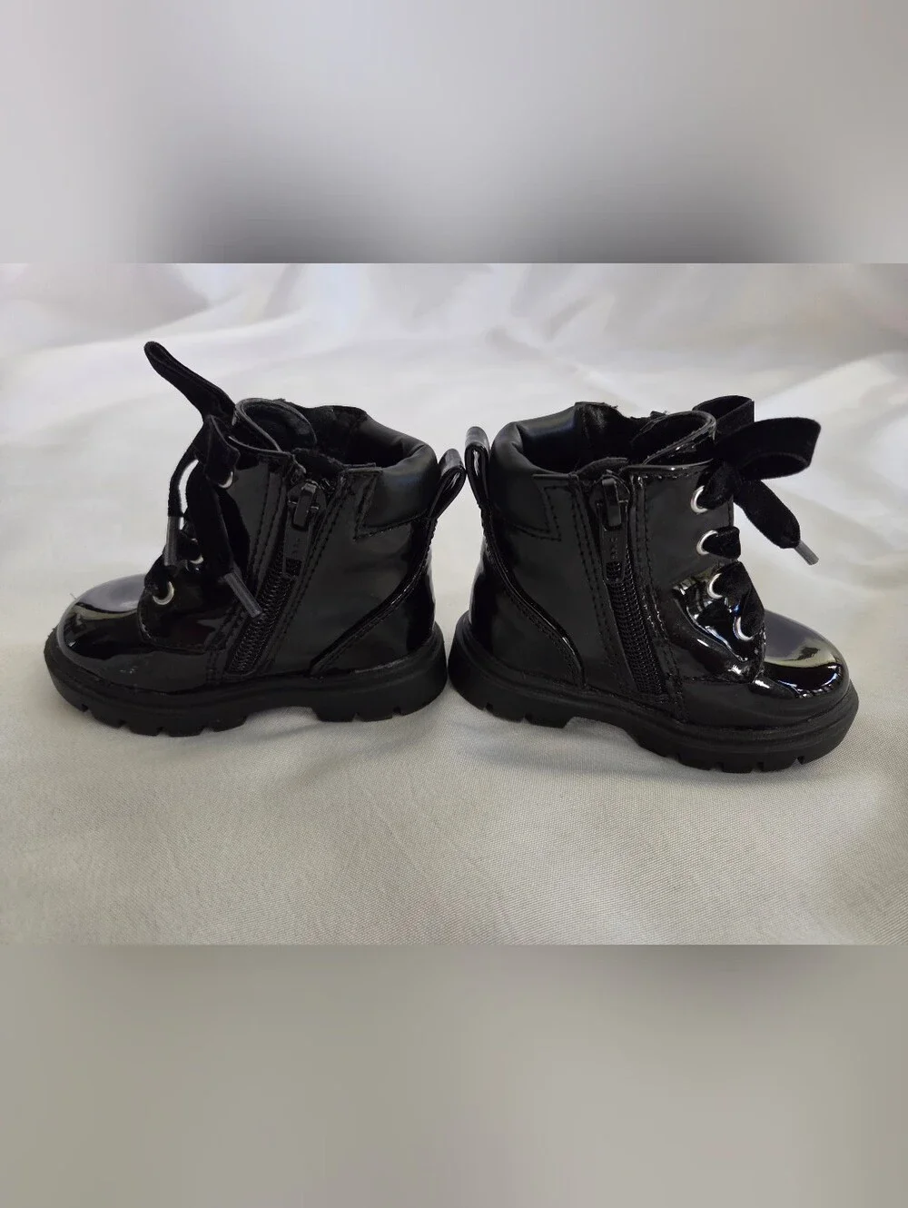 wonder nation Black Patent Lace-Up Toddler Boots with Velvet Laces